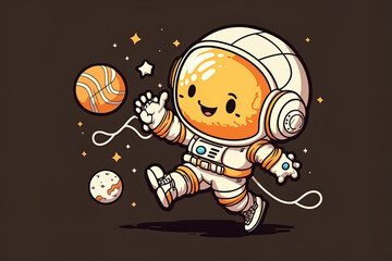 Fototapeta premium Cartoon symbol of a cute astronaut playing moon volleyball. idea for a science sport icon. Generative AI