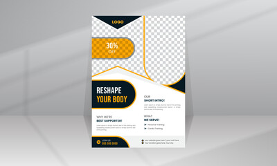 Reshape Body building by workout and fitness Gym health muscle promotion flyer template