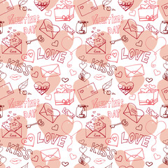 Drawn doodle before Valentine's day. Seamless vector pattern with hearts. Valentine's Day. The senses. Love.