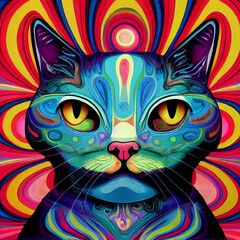 Colorful cute cat portrait