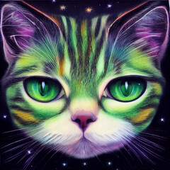 Colorful cute cat portrait