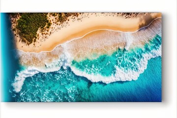 an aerial view of a beach and ocean with a sandy shore and a sandy beach with a blue ocean.