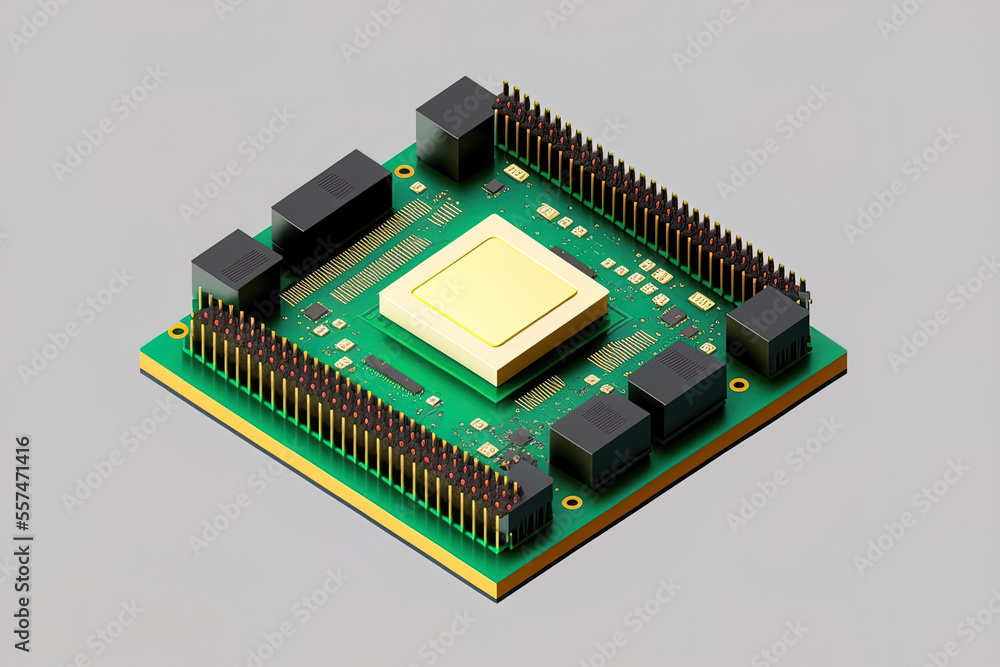 Aufkleber isometric processor microchip of an electronic motherboard on a white background. generative ai