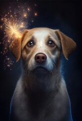 Scared little dog is crying because he is scared from fireworks blasting , Ai Generative