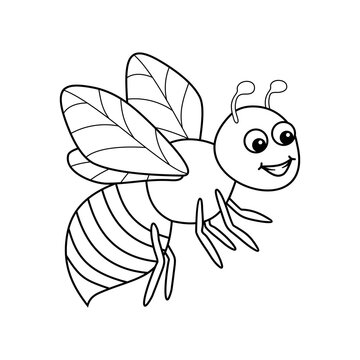 Bee vector illustration. Cartoon yellow bee. Bee hand draw isolated.