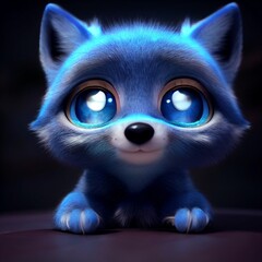 Cute baby wolf cub or puppy with big eyes, 3d rendering