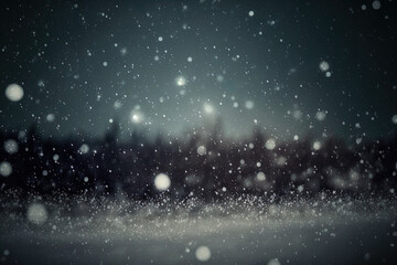 Naklejka na ściany i meble Realistic snowfall in a blur over a dark background. Generative AI