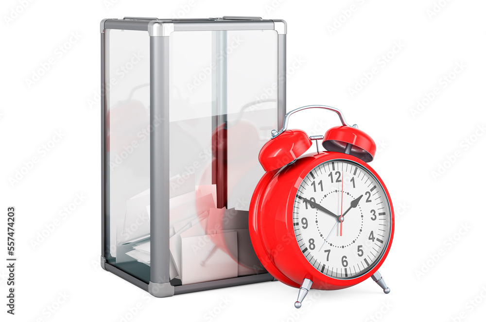 Aufkleber ballot box with alarm clock, 3d rendering