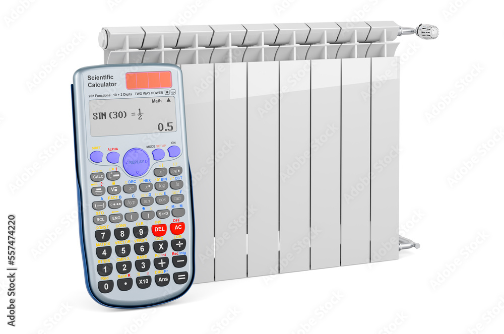 Poster calculator with heating radiator. saving energy consumption concept. 3d rendering