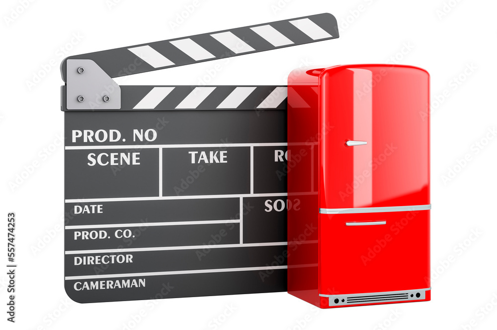 Poster clapperboard with fridge, 3d rendering