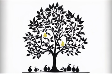 Icon of a tree with pears in a black line on a white backdrop. Agriculture plant produced from an organic farm. a topic of gardening. Generative AI