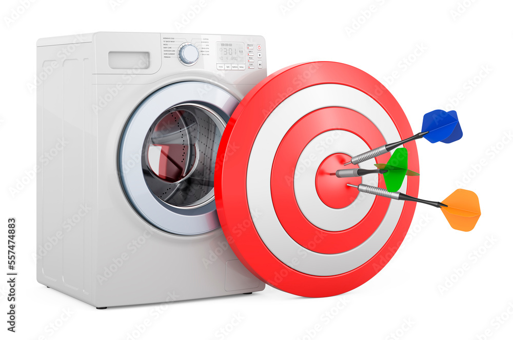 Poster washing machine and target with arrows. 3d rendering