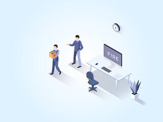 man holding a box with personal items stuff leaving the office after being fired from work