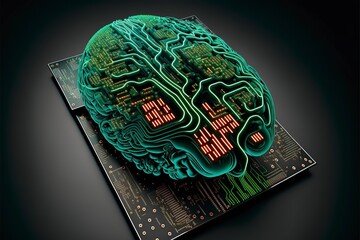 illustration, brain of a digital system, science and technology, 3D illustration.