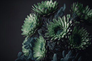 A close up of a bunch of green flowers. Art. Generative AI.