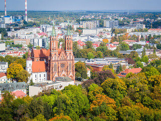 Autumn aerial view of Basilica Assumption of the Blessed Virgin Mary in Bialystok city, Poland