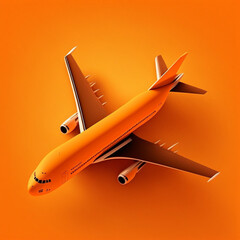 Naklejka premium Airplane in orange background. Generative AI.