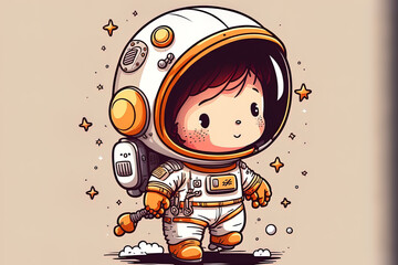 adorable astronaut cartoon drawing. Generative AI