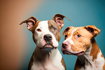 beautiful dogs in a studio setting with a plain backdrop. Generative AI