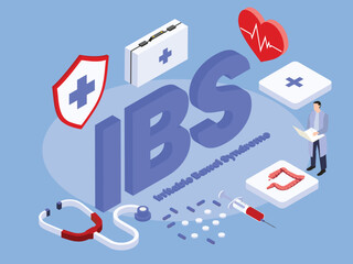 IBS acronym Irritable Bowel Syndrome isometric 3d vector concept