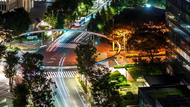 Time-lapse of a busy intersection in Shinjuku, Tokyo, Japan at night