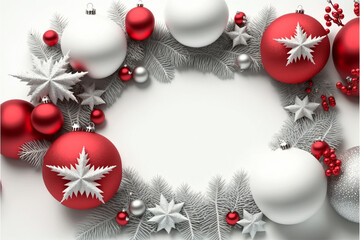 Christmas background with red and white balls (Generative AI)