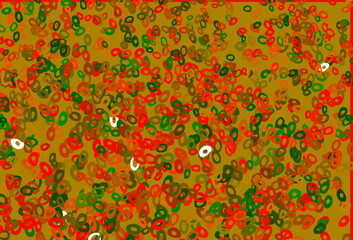 Light Green, Red vector background with bubbles.