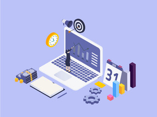 Businesswoman analyzing financial graph on a laptop computer.