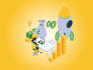 Businesswoman ready to launch a startup rocket