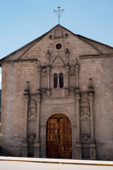 Fototapeta na wymiar Andahuaylas Peru Plaza de Armas with Historical facade Cathedral barroque arquitecture June 2019