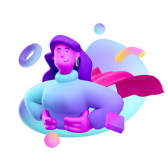 3d illustration. Cartoon girl 3d character standing like super hero. Strong woman concept.