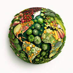 Planet earth made with fruits and vegetables