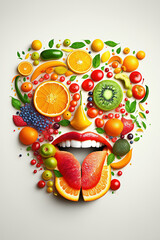Human face made with fruits and vegetables