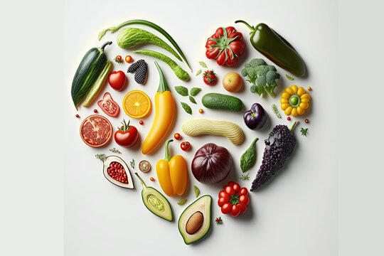 Heart shape made with fruits and vegetables