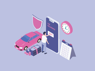 Man buying car insurance online on mobile phone application