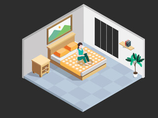 Woman sitting in the bedroom