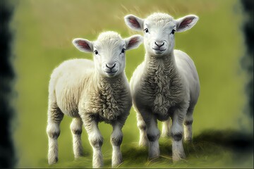 Fototapeta premium ﻿A couple of baby sheep - Generative AI