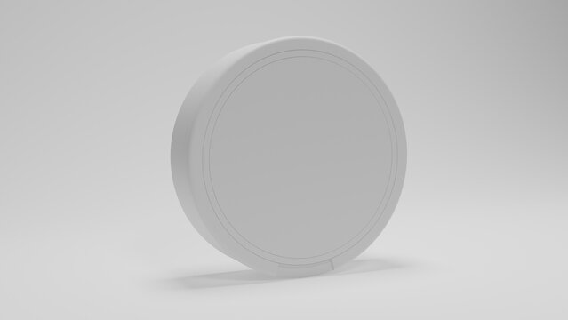 White plastic round box of snus or swedish tobacco isolated on white background. Minimal concept. 3D render