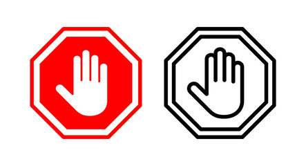 Stop icon vector illustration. stop road sign. hand stop sign and symbol. Do not enter stop red sign with hand