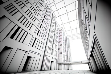 Perspective design for an architectural building, abstract modern urban landscape. Generative AI