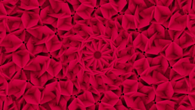 hypnotic fractal roses flower petals spiral abstract shapes red pink boxes animation techno vj star vortex loop 3D illustration