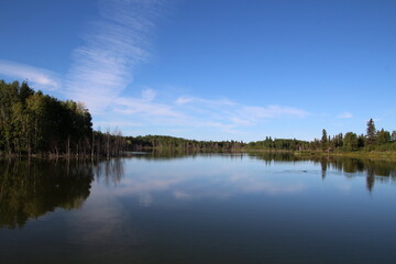 Fototapeta na wymiar Open Water On Astotin Lake, Elk Island National Park, Alberta