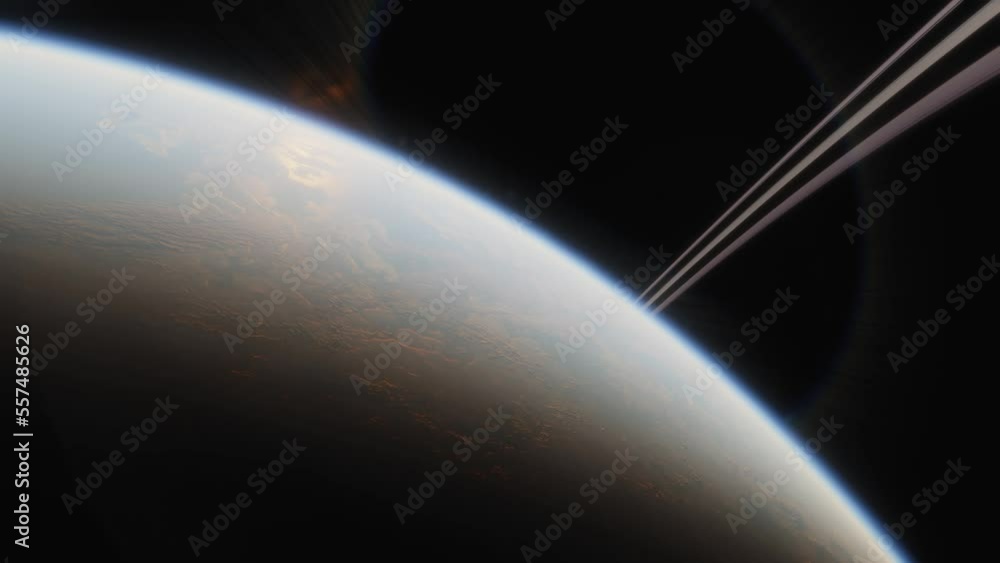 Wall mural alien exoplanet in another solar system. 3d animation of planet in space. planet in a distant galaxy