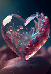 heart made of crystal, clear heart, beautiful background for Valentine's Day, valentines day background 