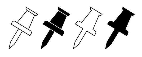 outline silhouette push pin icon set isolated on white background