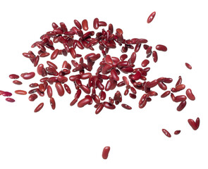 Red Bean flying explosion, red grain beans explode abstract cloud fly. Beautiful complete seed pea bean splash in air, food object design. Selective focus freeze shot white background isolated