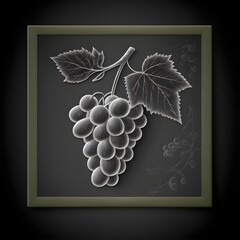 A cheerful bunch of grapes drawn in chalk on a blackboard.
