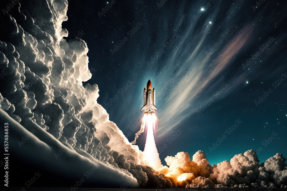 Wall mural successful rocket launch successful rocket launch to the space with dazzling light new space shuttle