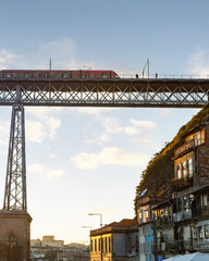Luis bridge train sunset Porto