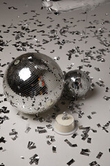 silver disco ball and bento cake for 2 years birthday